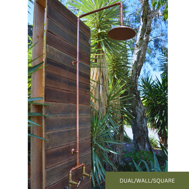 Load image into Gallery viewer, Dual tap wall fed copper shower with square spout