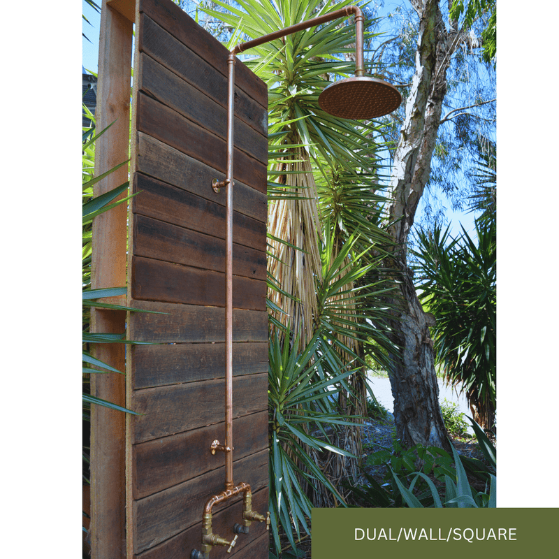 Load image into Gallery viewer, Dual tap wall fed copper shower with square spout