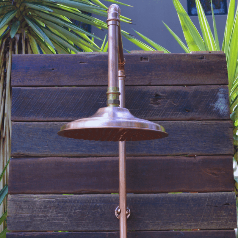Load image into Gallery viewer, Copper shower head on timber mount