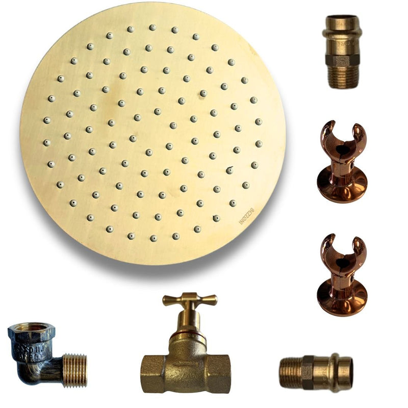Load image into Gallery viewer, JUST ADD PIPE - 200mm Brass - Outdoor Copper Shower Kit