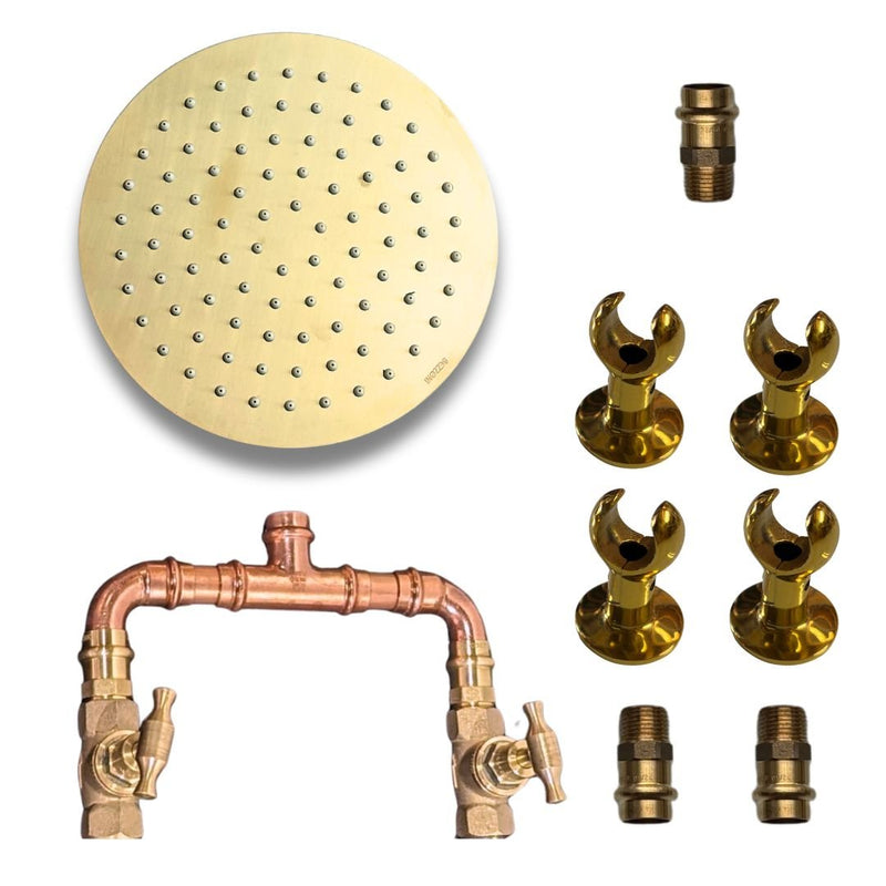 Load image into Gallery viewer, JUST ADD PIPE - 200mm Brass - Outdoor Copper Shower Kit