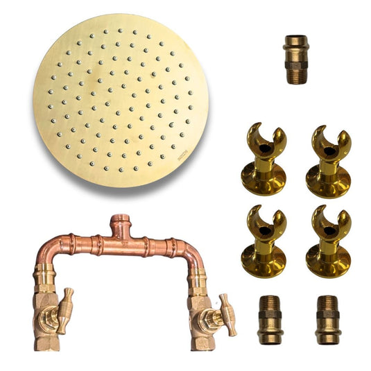 JUST ADD PIPE - 200mm Brass - Outdoor Copper Shower Kit