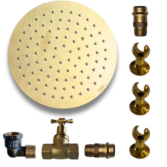 JUST ADD PIPE - 200mm Brass - Outdoor Copper Shower Kit
