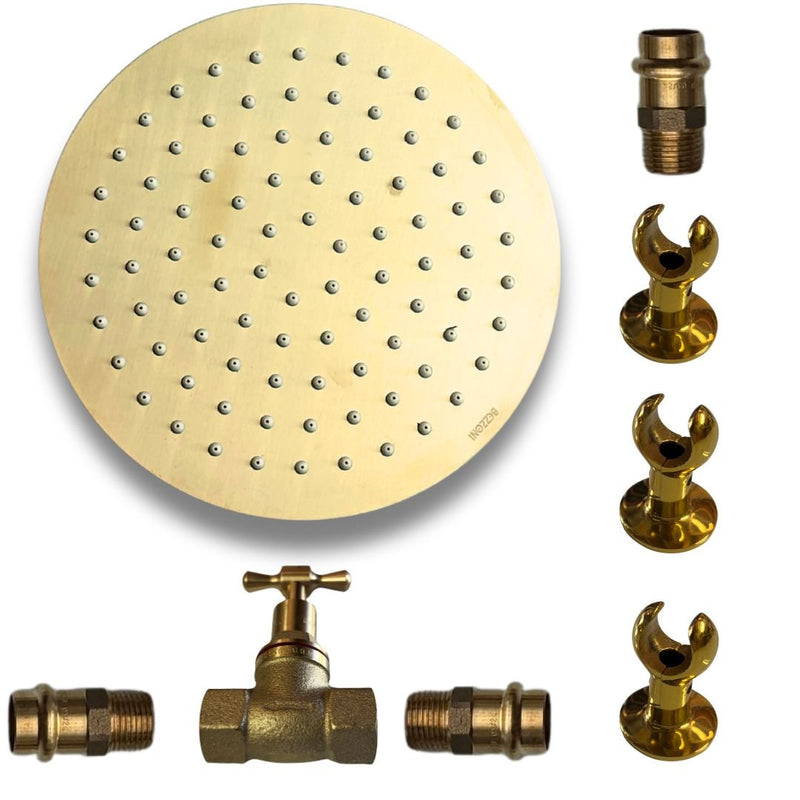 Load image into Gallery viewer, JUST ADD PIPE - 200mm Brass - Outdoor Copper Shower Kit