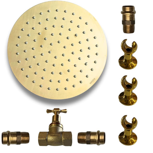 JUST ADD PIPE - 200mm Brass - Outdoor Copper Shower Kit