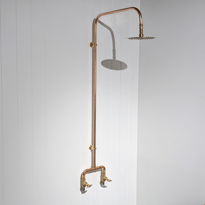 Load image into Gallery viewer, two tap rounded spot shower with brass clips and head