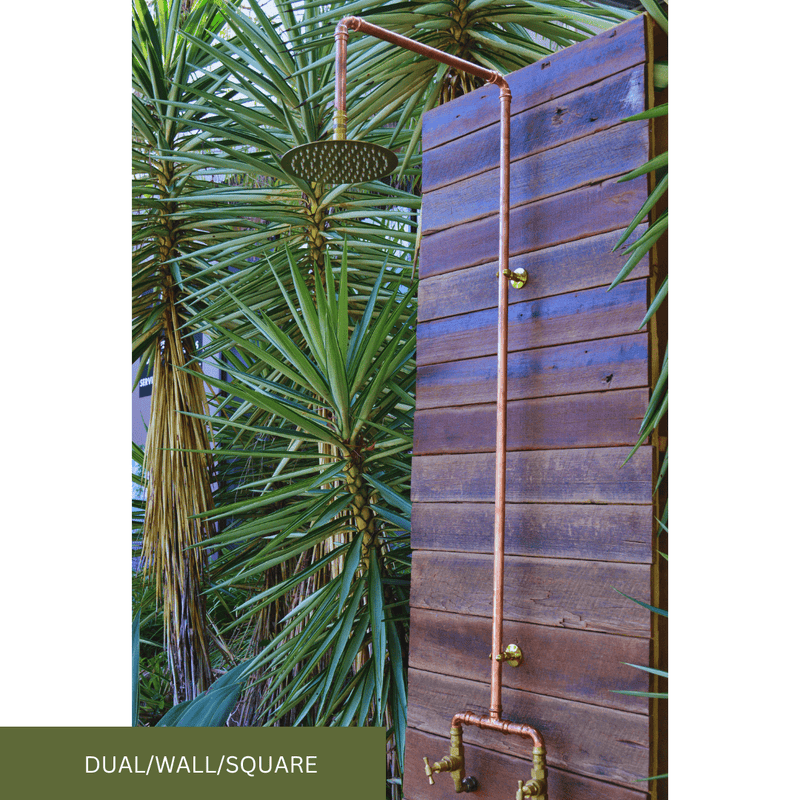 Load image into Gallery viewer, Dual tap wall fed square spout copper shower
