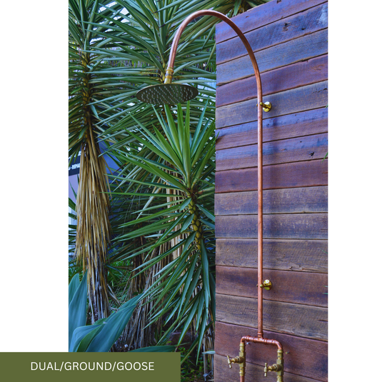 two tap gooseneck style copper shower