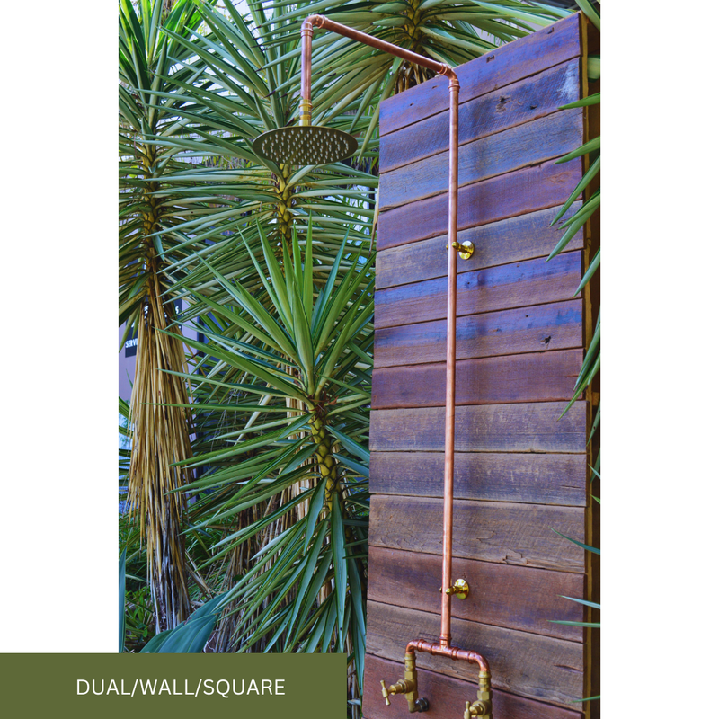 Load image into Gallery viewer, Dual tap wall fed square spout copper shower
