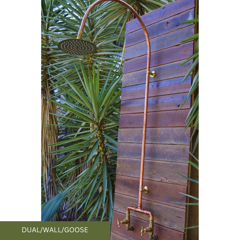 Load image into Gallery viewer, Dual wall fed gooseneck shower copper
