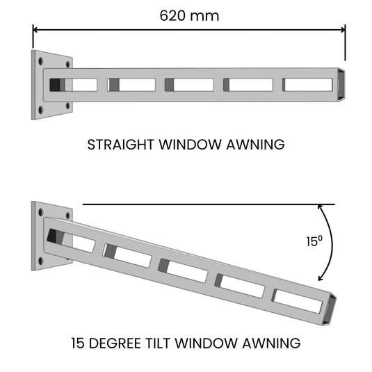 Clik'n'Fit Aluminium Window Awnings - Fixed Flat Slats - Flat or Tilted Frame