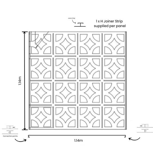 Decorative Privacy Screens - 1140 x 1140mm Aluminium Modular Panels - 5 Breeze Block Styles - Black or white