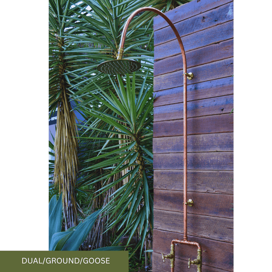 two tap gooseneck style copper shower