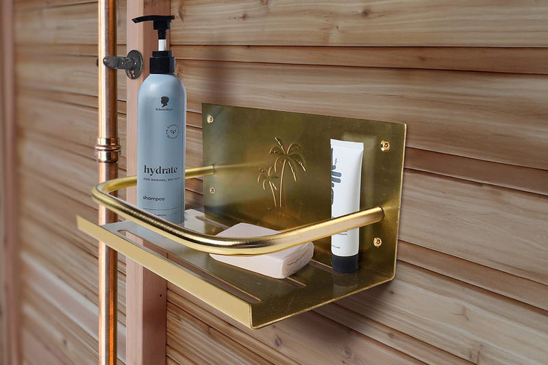 Load image into Gallery viewer, Outdoor Palm Shower Shelf Copper or Brass
