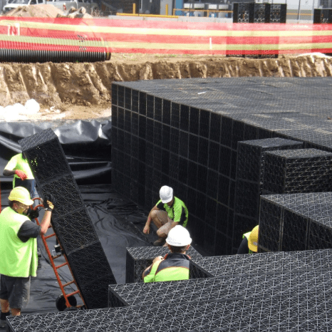 Flo tanks being configured for underground detention tank