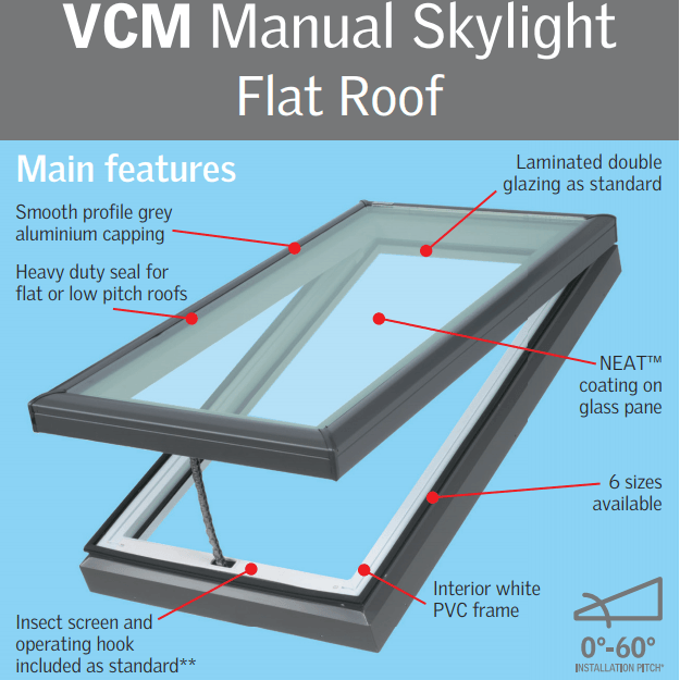 Load image into Gallery viewer, VELUX VCM Manual Opening Skylight (Flat Roof) - VEL-VCM 2222 - Eco Sustainable House
