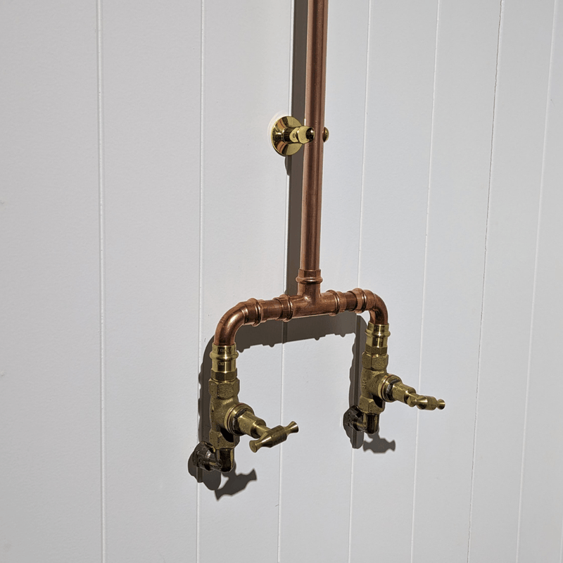 Load image into Gallery viewer, Wall Feed brass and copper shower set dual taps
