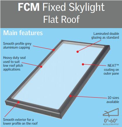 VELUX FCM Flat Roof Fixed Skylight - VEL-FCM 1430 - Eco Sustainable House