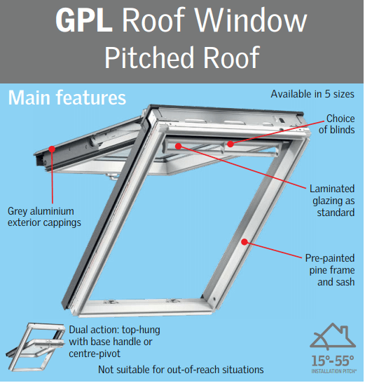 VELUX GPL Roof Window (Dual Action) - VEL-GPL CK04 - Eco Sustainable House